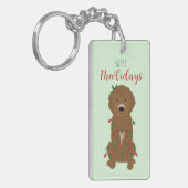 Happy Pawlidays Goldendoedle kerstlampjes Sleutelhanger (Voorkant Links)
