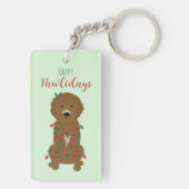 Happy Pawlidays Goldendoedle kerstlampjes Sleutelhanger (achterkant)