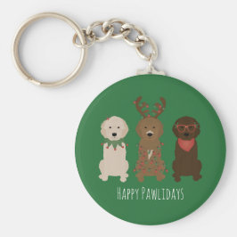 Happy Pawlidays Goldendoedle kerstlampjes Sleutelhanger