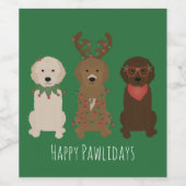 Happy Pawlidays Goldendoedle kerstlampjes Wijn Etiket (Enkel label)