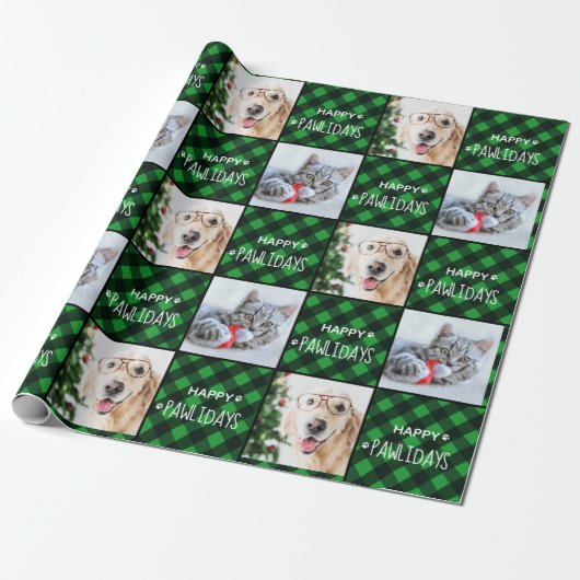 Happy Pawlidays Green Buffalo Pset foto Cadeaupapier (Uitgerold)