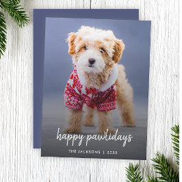 Happy Pawlidays | Hond Kerstmis Modern Cute Blue Feestdagenkaart