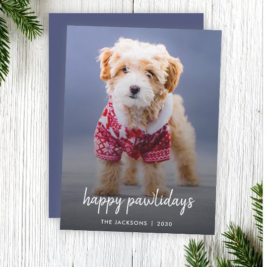 Happy Pawlidays | Hond Kerstmis Modern Cute Blue Feestdagenkaart