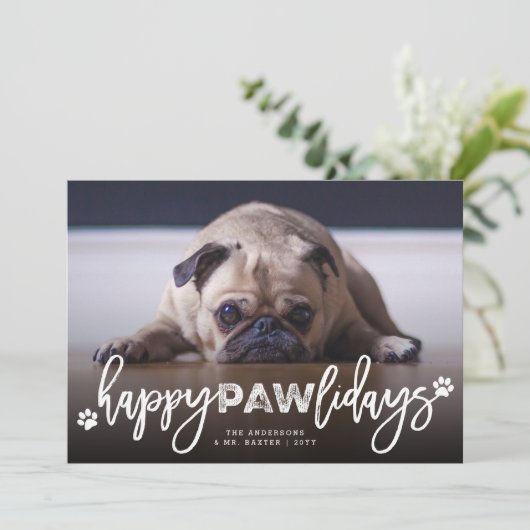 Happy Pawlidays Hondenliefhebber van het Manuscrip Feestdagenkaart (Staand voorkant)