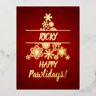 Happy pawlidays, kerstboom, snowflak van pootdruk folie feestdagen briefkaart