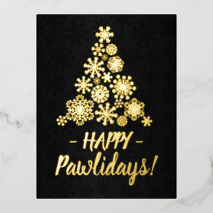 Happy pawlidays, kerstboom, snowflak van pootdruk folie feestdagen briefkaart