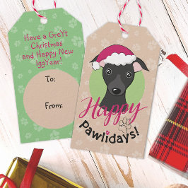 Happy pawlidays kerstmis Cartoon zwarte reuzenhond Cadeaulabel