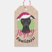 Happy pawlidays kerstmis Cartoon zwarte reuzenhond Cadeaulabel (Voorkant)