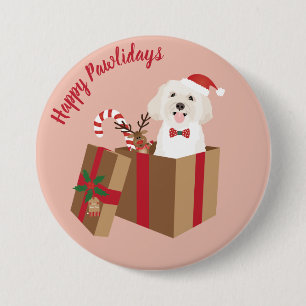 Happy Pawlidays Maltipoo Kerstmis aanwezig Ronde Button 7,6 Cm