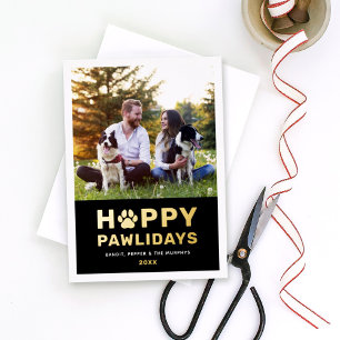 Happy Pawlidays Moderne Gold Black Puppy Dog Foto Folie Feestdagenkaart