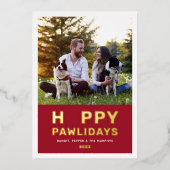 Happy Pawlidays Moderne Gold Red Puppy Dog Foto Folie Feestdagenkaart (Voorkant)