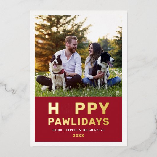 Happy Pawlidays Moderne Gold Red Puppy Dog Foto Folie Feestdagenkaart (Voorkant)