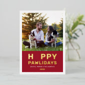 Happy Pawlidays Moderne Gold Red Puppy Dog Foto Folie Feestdagenkaart (Staand Voorkant)