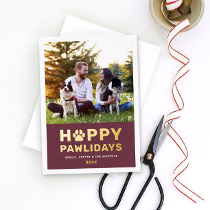 Happy Pawlidays Moderne Gold Wine Puppy Dog Foto Folie Feestdagenkaart
