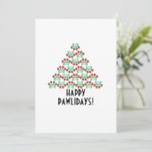 Happy pawlidays, paw print die kerstboom vormt feestdagenkaart (Staand voorkant)