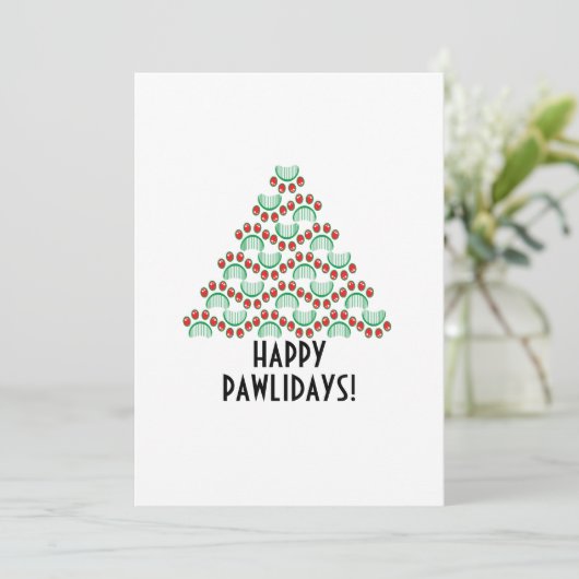 Happy pawlidays, paw print die kerstboom vormt feestdagenkaart (Staand voorkant)