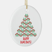 Happy pawlidays, paw print die kerstboom vormt keramisch ornament (Rechts)