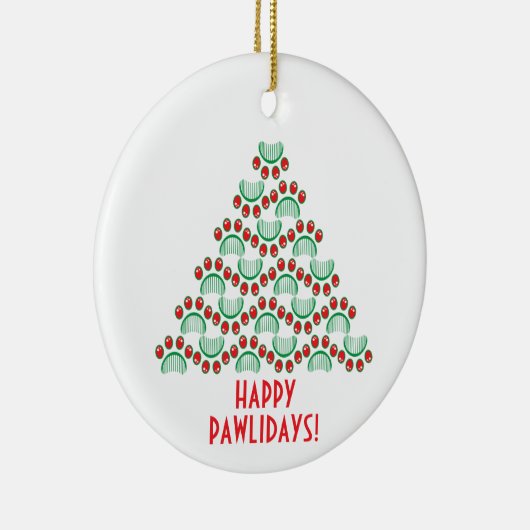 Happy pawlidays, paw print die kerstboom vormt keramisch ornament (Rechts)