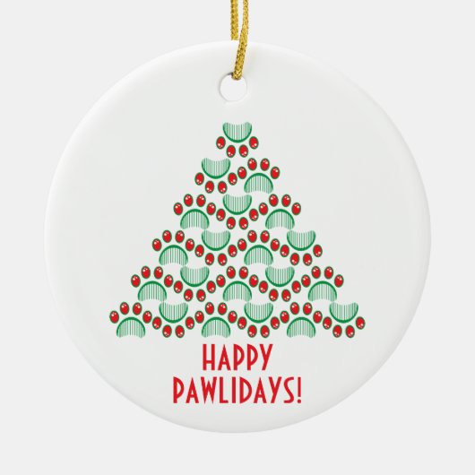 Happy pawlidays, paw print die kerstboom vormt keramisch ornament (Voorkant)