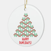 Happy pawlidays, paw print die kerstboom vormt keramisch ornament (Links)