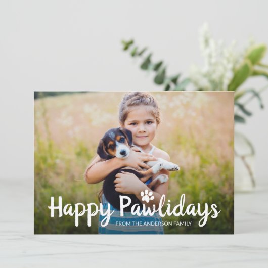 Happy Pawlidays Pet Dog Puppy Photo Feestdagenkaart (Staand voorkant)