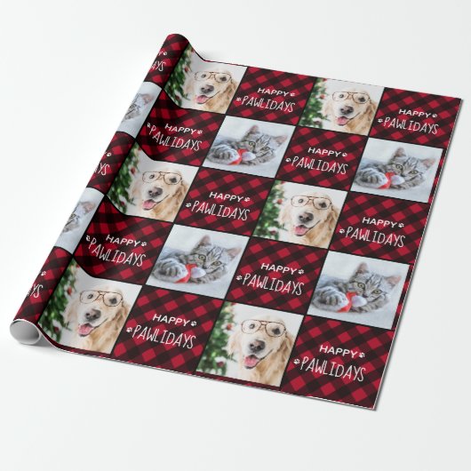 Happy Pawlidays Red Buffalo Pset Aangepast 2 Foto Cadeaupapier (Uitgerold)
