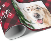 Happy Pawlidays Red Buffalo Pset Aangepast 2 Foto Cadeaupapier (Rol Hoek)