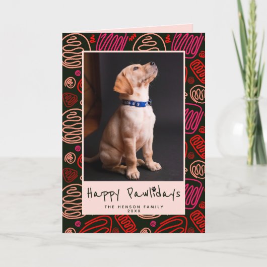 Happy Pawlidays Red One Line Pattern Dog Pet Foto Feestdagen Kaart (Voorkant)
