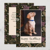 Happy Pawlidays Roze Black One line Pet Foto Feestdagenkaart (Voorkant / Achterkant)