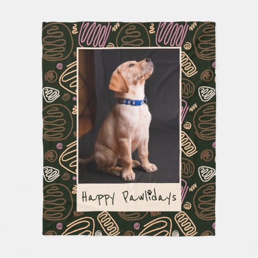 Happy Pawlidays Roze Black One line Pet Foto Fleece Deken (Voorkant)