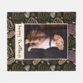 Happy Pawlidays Roze Black One line Pet Foto Fleece Deken (Voorkant (Horizontaal))