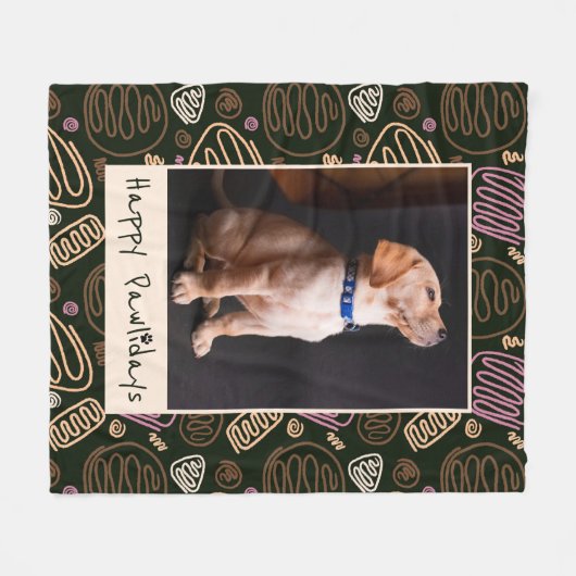 Happy Pawlidays Roze Black One line Pet Foto Fleece Deken (Voorkant (Horizontaal))
