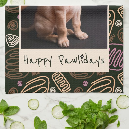 Happy Pawlidays Roze Black One line Pet Foto Theedoek (Gevouwen)
