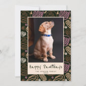 Happy Pawlidays Roze Black One line Pet Photo Holi Feestdagenkaart (Voorkant)
