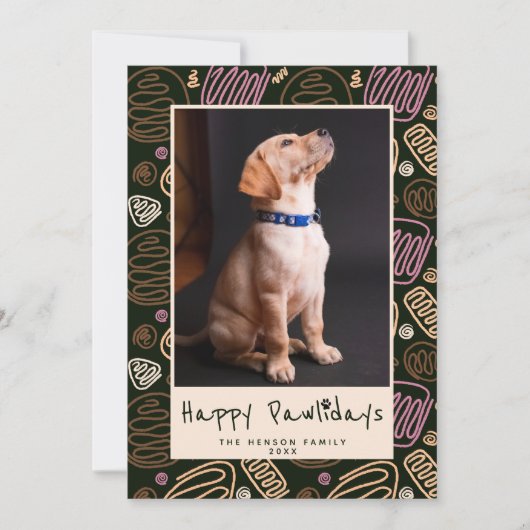 Happy Pawlidays Roze Black One line Pet Photo Holi Feestdagenkaart (Voorkant)