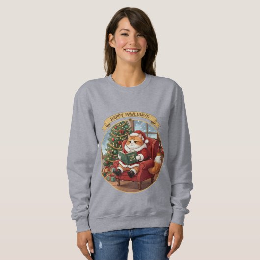 Happy Pawlidays Santa Cat Christmas Sweatshirt (Voorkant volledig)