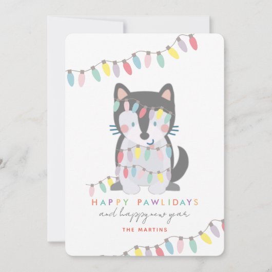 Happy Pawlidays Siberian Husky kerstlampjes Feestdagenkaart (Voorkant)