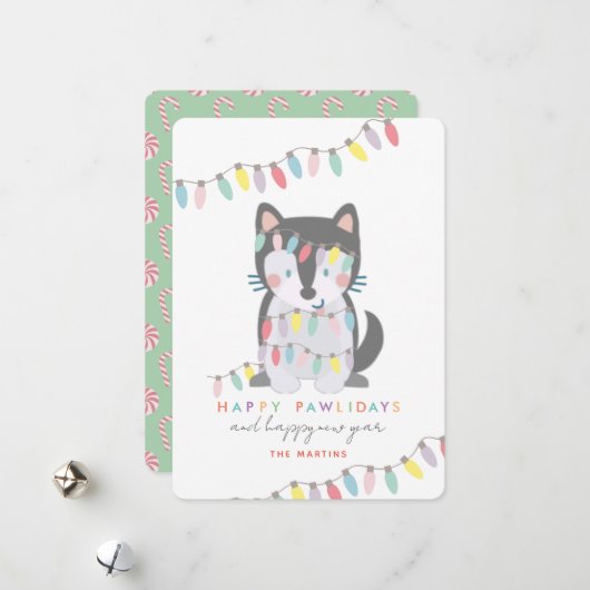 Happy Pawlidays Siberian Husky kerstlampjes Feestdagenkaart (Voorkant / Achterkant in situ)