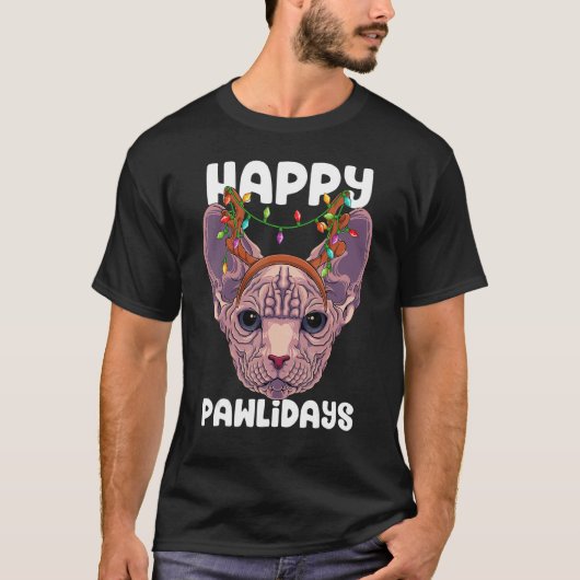 Happy Pawlidays Sphynx Christmas Paw Cat Holidays T-shirt (Voorkant)