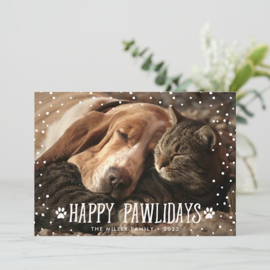 Happy Pawlidays | Vakantieknopkaart Feestdagenkaart (Staand voorkant)