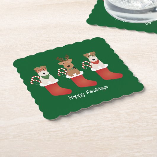 Happy Pawlidays Welsh Wire Fox Terrier Dogs Kartonnen Onderzetters (Gebogen)