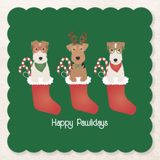 Happy Pawlidays Welsh Wire Fox Terrier Dogs Kartonnen Onderzetters (Voorkant)