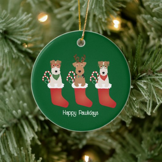 Happy Pawlidays Welsh Wire Fox Terrier Dogs Keramisch Ornament (Boom)