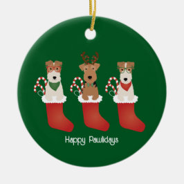 Happy Pawlidays Welsh Wire Fox Terrier Dogs Keramisch Ornament