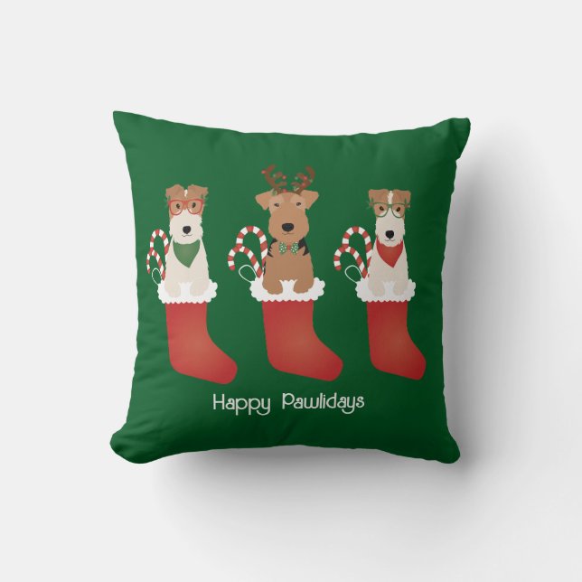 Happy Pawlidays Welsh Wire Fox Terrier Dogs Kussen (Voorkant)