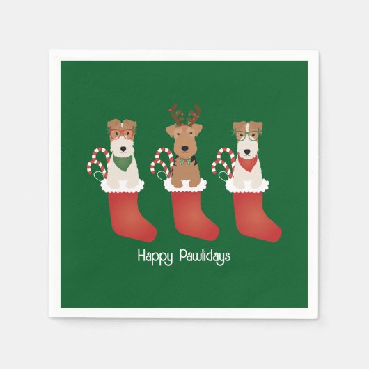 Happy Pawlidays Welsh Wire Fox Terrier Dogs Servet (Voorkant)
