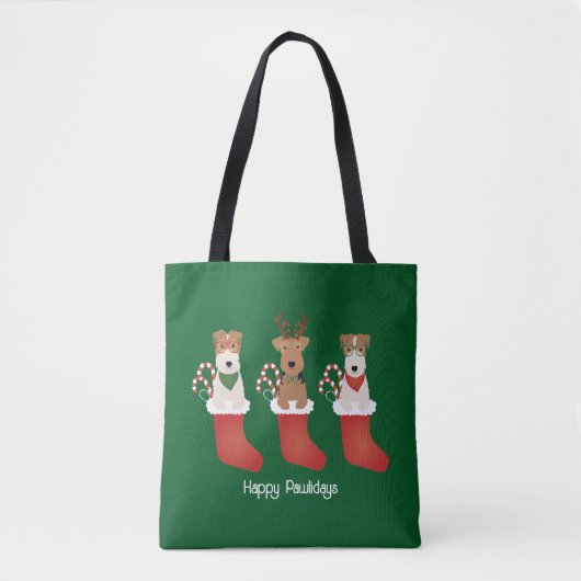 Happy Pawlidays Welsh Wire Fox Terrier Dogs Tote Bag (Voorkant)