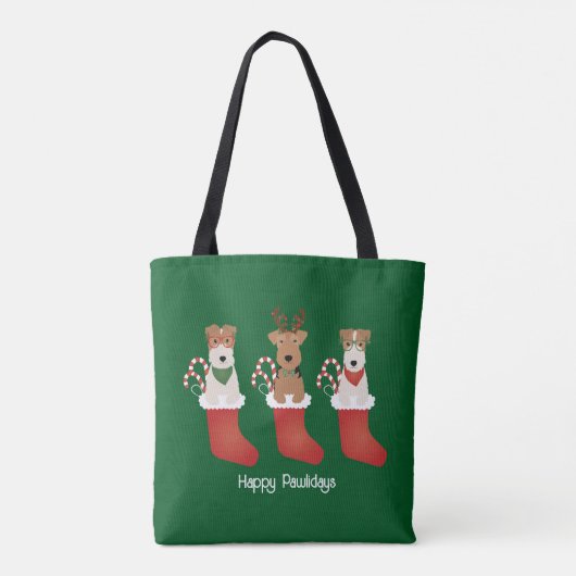Happy Pawlidays Welsh Wire Fox Terrier Dogs Tote Bag (Achterkant)