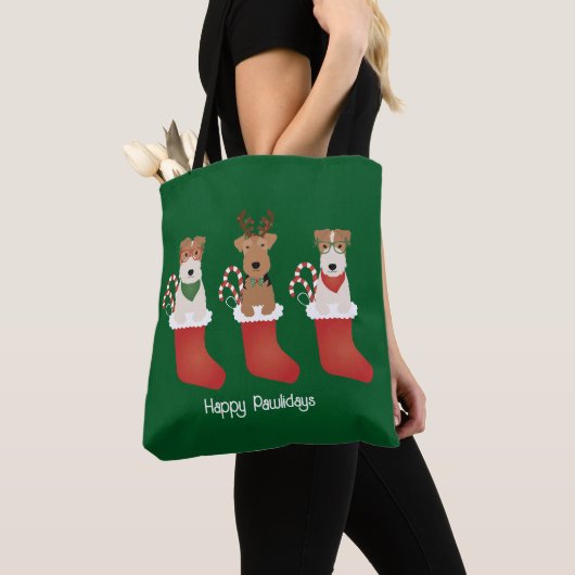 Happy Pawlidays Welsh Wire Fox Terrier Dogs Tote Bag (Dichtbij)