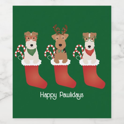 Happy Pawlidays Welsh Wire Fox Terrier Dogs Wijn Etiket (Enkel label)